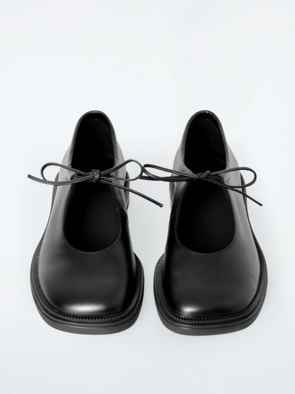 COS Black Leather Lace Up Squre Toe Mary Jane Flats Women's 8